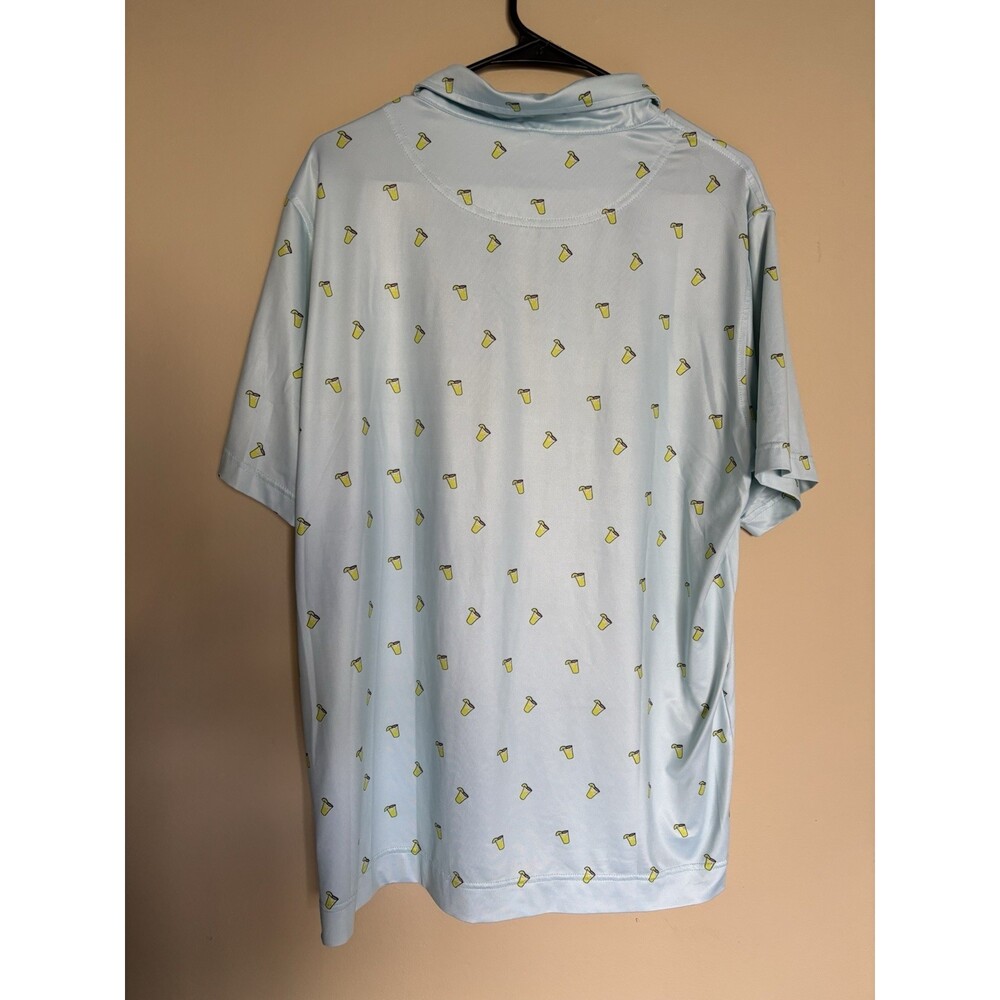 2 Deolax Polo Shirt Mens Large Cocktail Print Blue Golf Performance Stretch - Picture 4 of 16